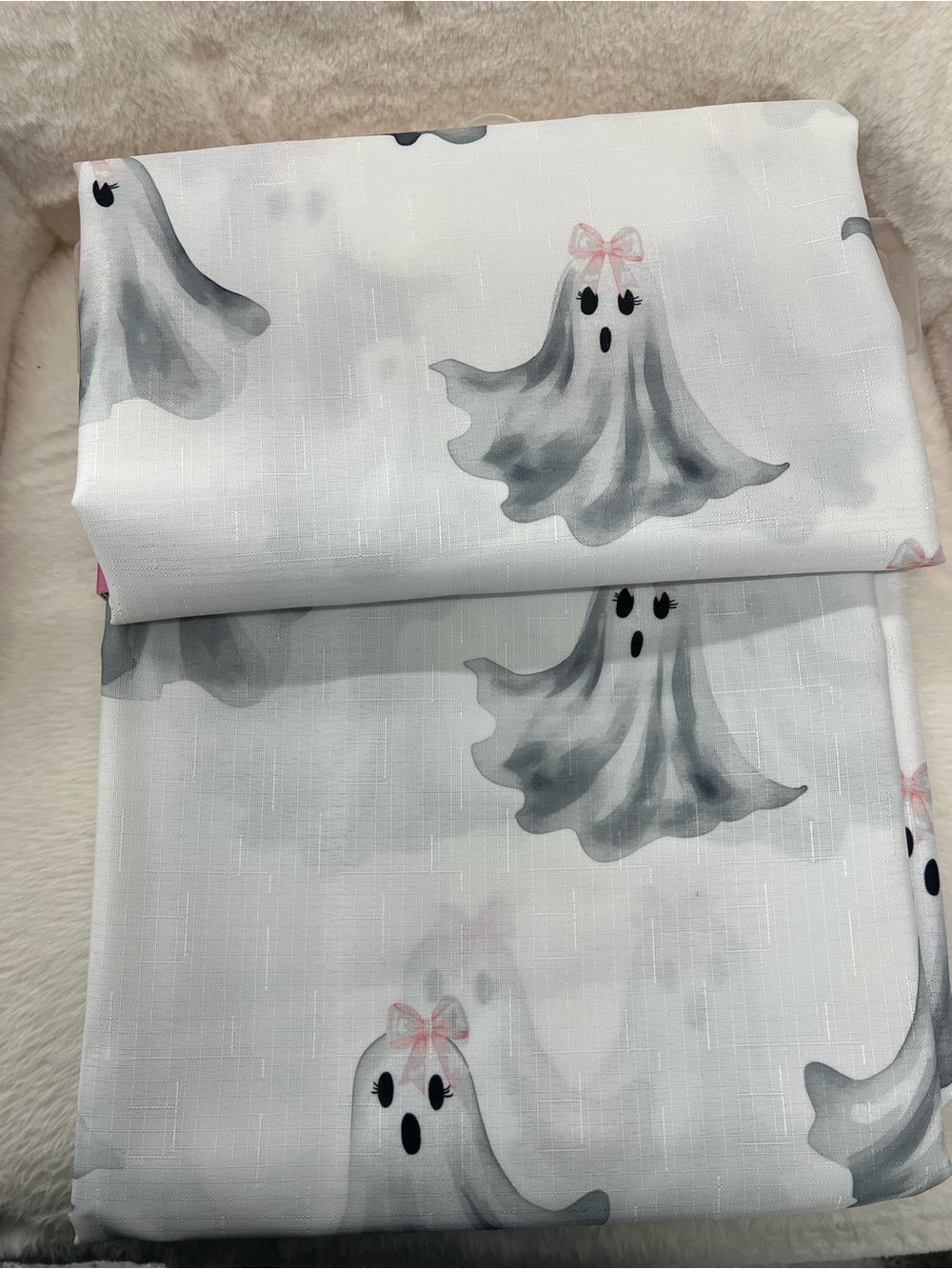 Halloween Ghosts & Pink Bows Fabric Shower Curtain - Picture 2 of 3